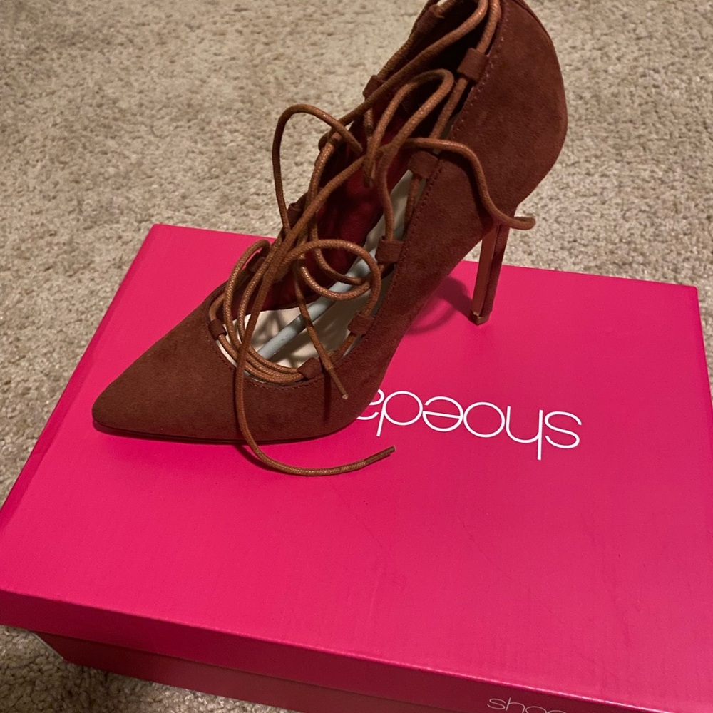 Adrienne Brown Stiletto Lace-Up Heels